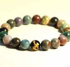 Браслет из яшмы разноцветной и резной бусины Дракон