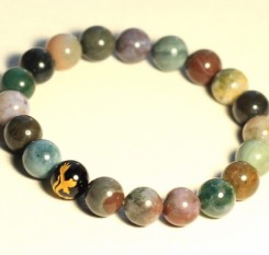 Браслет из яшмы разноцветной и резной бусины Дракон