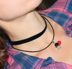 Чокер на ленте и шнуре Коралл и оникс