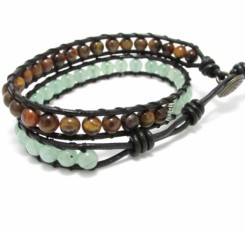 Кожаный браслет Амбиция (тигровый глаз и нефрит)