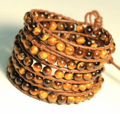 Кожаный браслет Чан Лу в 5 оборотов из тигрового глаза Пламя