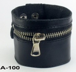 Черный широкий кожаный браслет (А-100)
