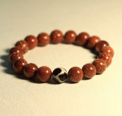 Браслет из авантюрина золотого и агатовая бусина Дзи Черепаха