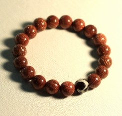 Браслет из авантюрина золотого и агатовая бусина Дзи Черепаха