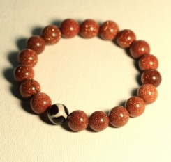 Браслет из авантюрина золотого и агатовая бусина Дзи Черепаха