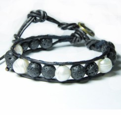 Браслет с лавой и жемчугом Essence