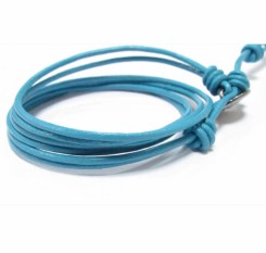 Кожаный витый браслет голубой