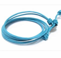 Кожаный витый браслет голубой