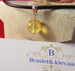 Кулон цитрин шар 12 мм на кожаном шнуре