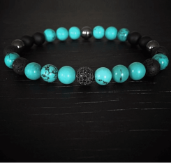 Браслет Счастье из бирюзы, гематита, шунгита и лавы