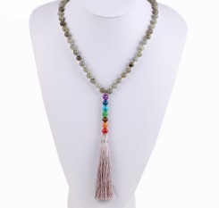 Мусульманские бусы-четки из лабрадорита с камнями по чакрам