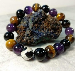 Браслет из 3-х видов натуральных камней успеха и денег + бусина Дзи Черепаха