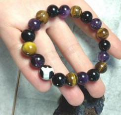 Браслет из 3-х видов натуральных камней успеха и денег + бусина Дзи Черепаха