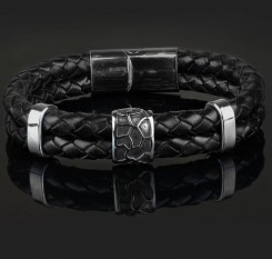 Чоловічий браслет з німецької шкіри та сталі
