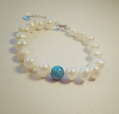 Браслет із перлин (жемчуг) і ларимару Ніжність