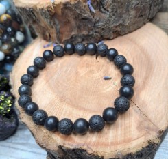 Чоловічий браслет із шунгіту люкс і лави по 8мм