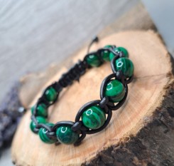 Браслет Шамбала з малахіту у шкіряному плетенні