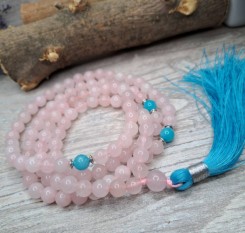 Чотки на 108 рожевого кварцу та аквамарину &ndash; жіночий талісман кохання