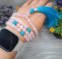 Чотки на 108 рожевого кварцу та аквамарину &ndash; жіночий талісман кохання