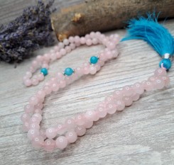 Чотки на 108 рожевого кварцу та аквамарину &ndash; жіночий талісман кохання