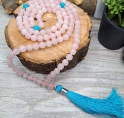 Чотки на 108 рожевого кварцу та аквамарину &ndash; жіночий талісман кохання