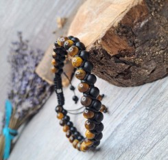 Подвійний браслет із шунгіту і тигрового ока