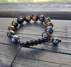 Грошовий браслет із тигрового ока у коричневій шкірі