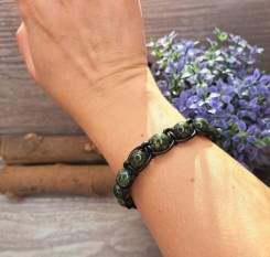 Браслет Мудрість (темний змійовик у шкірі)