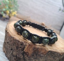 Браслет Мудрість (темний змійовик у шкірі)