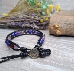 Шкіряний браслет для знаку СТРІЛЕЦЬ (гранат, лазурит, аметист)