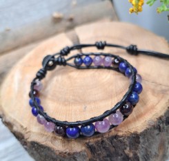 Шкіряний браслет для знаку СТРІЛЕЦЬ (гранат, лазурит, аметист)