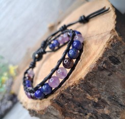 Шкіряний браслет для знаку СТРІЛЕЦЬ (гранат, лазурит, аметист)