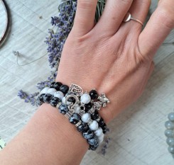 Комплект браслетів із обсидіану, агату і кахолонгу