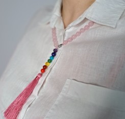 Буддійські чотки на 54 камені рожевого кварцу + камені по чакрам