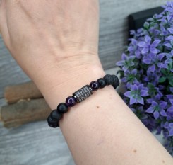 Браслет "Сила і щастя" із аметисту, лави і шунгіту