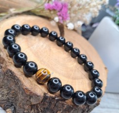 Чоловічий браслет із чорного оніксу та тигрового ока