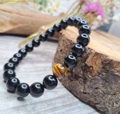 Чоловічий браслет із чорного оніксу та тигрового ока