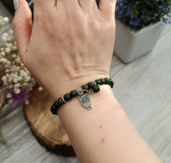 Браслет із темним змійовиком та підвіскою сова