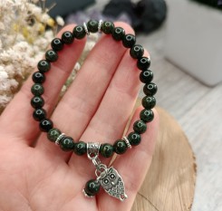 Браслет із темним змійовиком та підвіскою сова