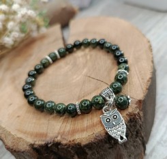 Браслет із темним змійовиком та підвіскою сова