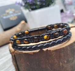 Браслет у плетеній шкірі із тигрового ока на благополуччя