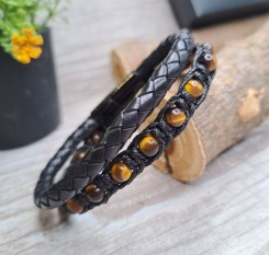 Браслет у плетеній шкірі із тигрового ока на благополуччя