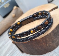Браслет у плетеній шкірі із тигрового ока на благополуччя