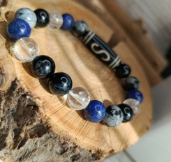 Браслет для Стрельца с бусиной Дзи Денежный крючок и 4 вида камней