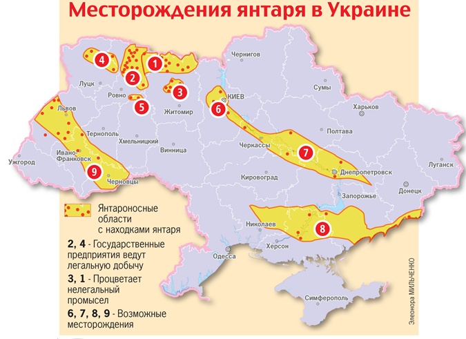 карта добычи янтаря в украине